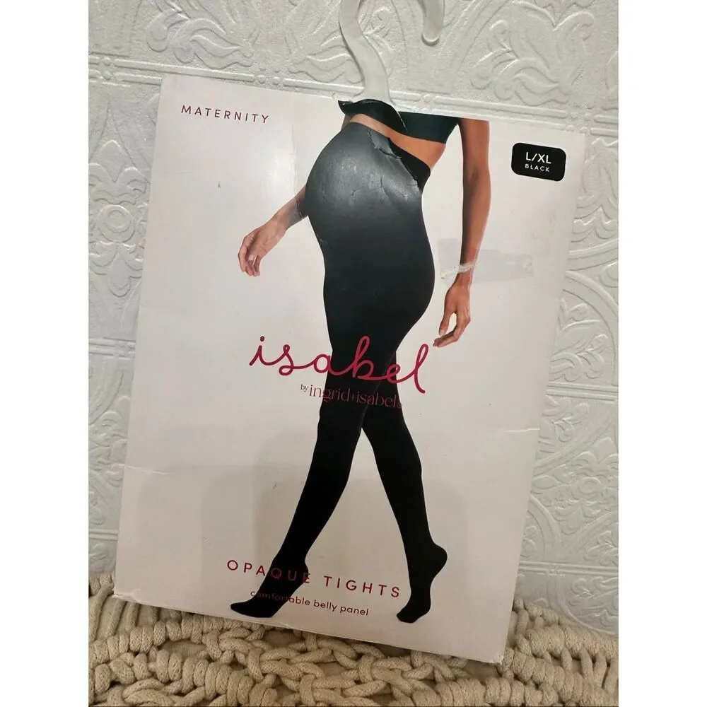 Ingrid & Isabel Pregnancy Maternity Black Over The Belly Opaque Tights